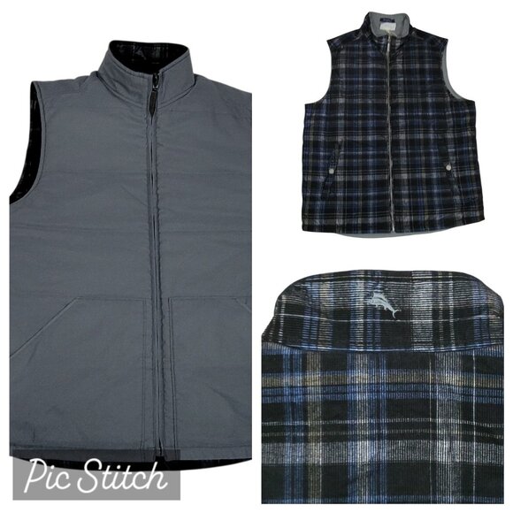 Tommy Bahama Corduroy Vest Mens Medium Puffer Jacket Reversible Full Zip Rare - Picture 1 of 15